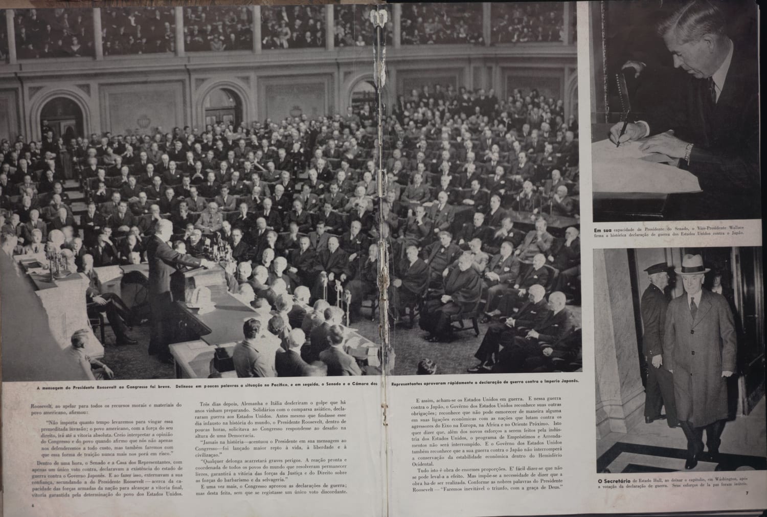 Roosevelt discursa perante o Congresso americano sobre a guerra.