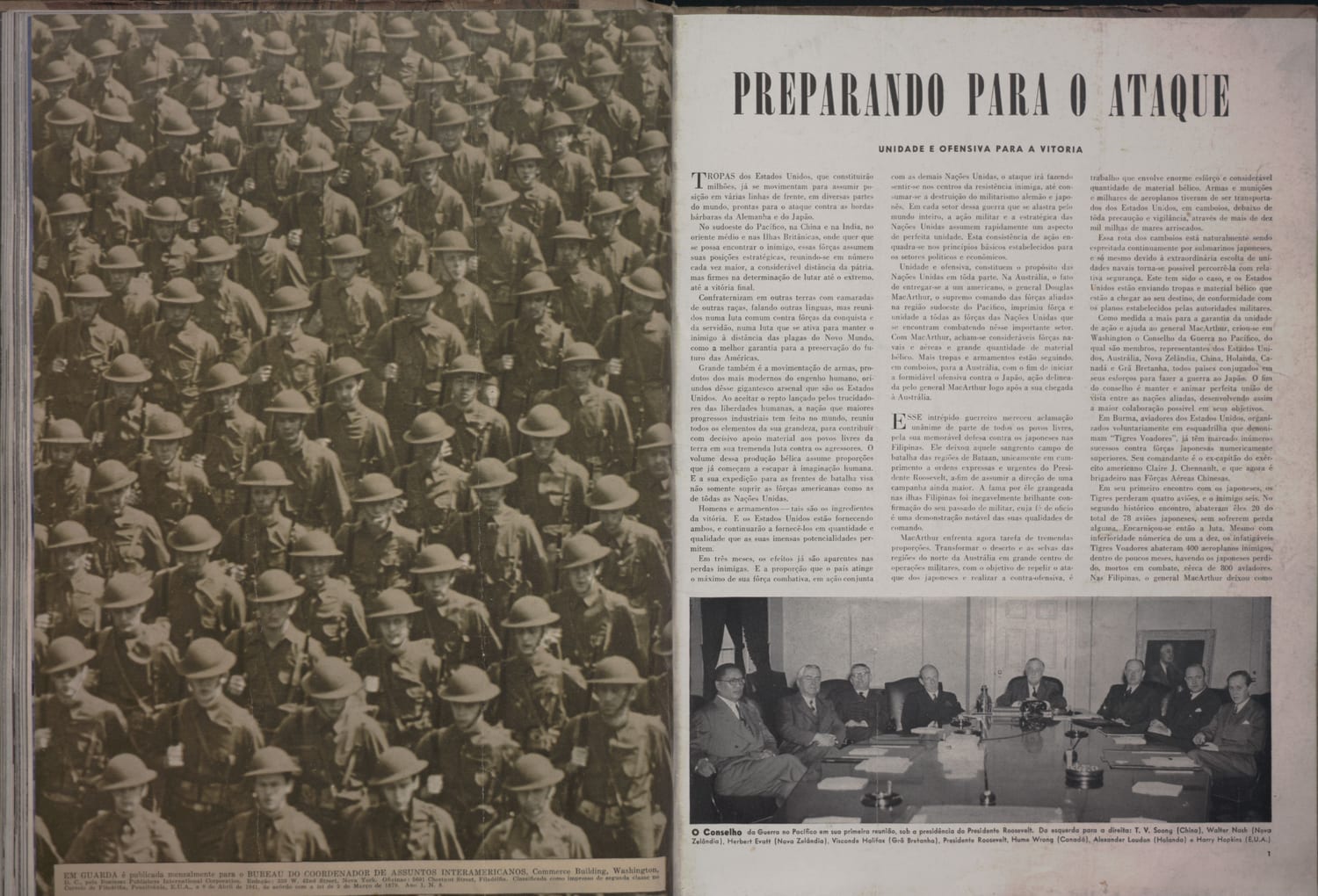 Reunião de liderança militar e política americana para coordenação de estratégia bélica.