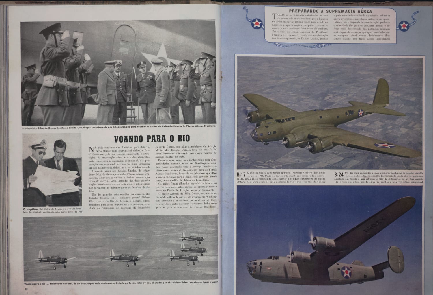 Fotografia da delegação militar brasileira em evento oficial com autoridades americanas e avião de guerra.