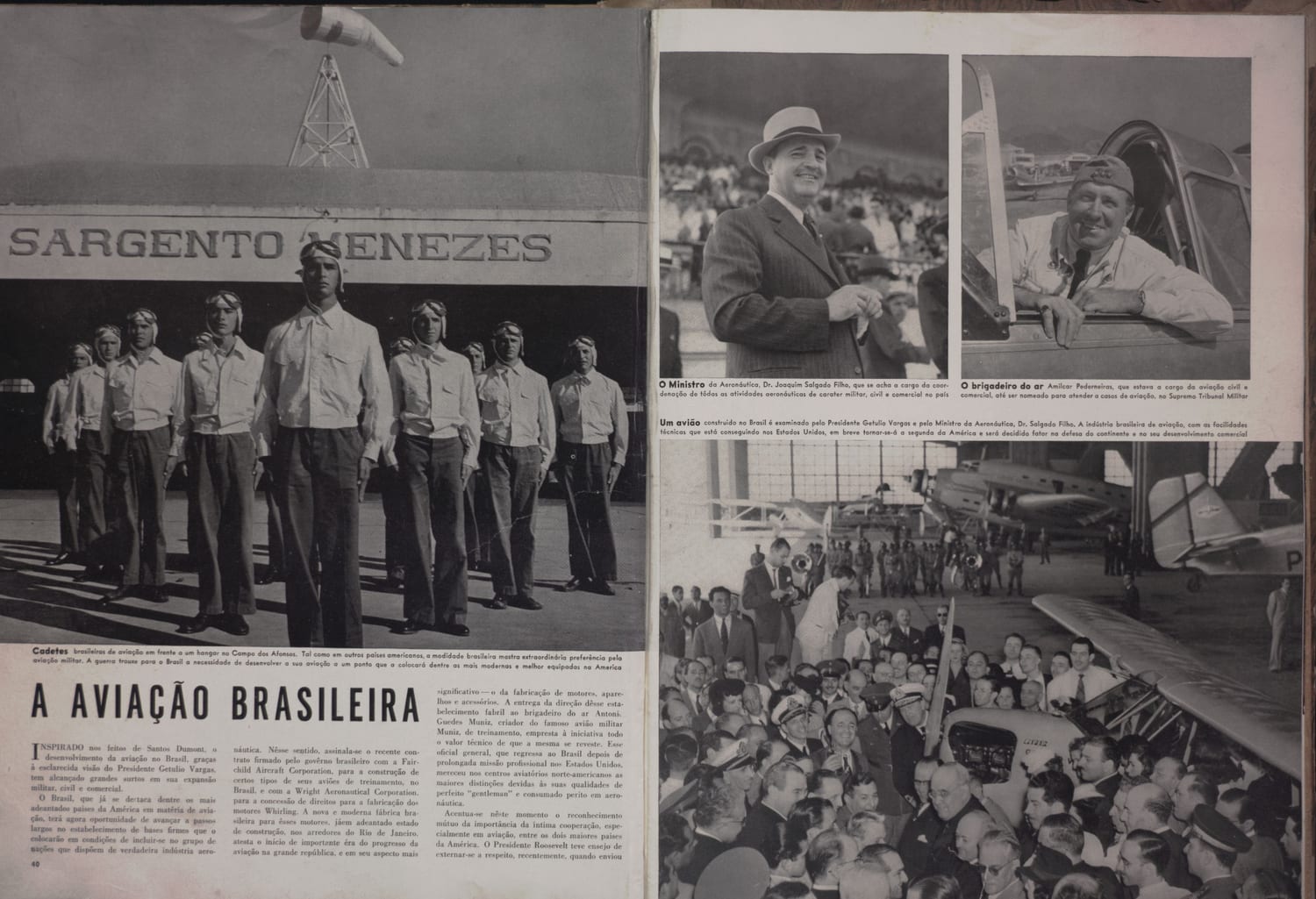Cadetes da aviação brasileira posam em frente ao avião Sargento Senezes