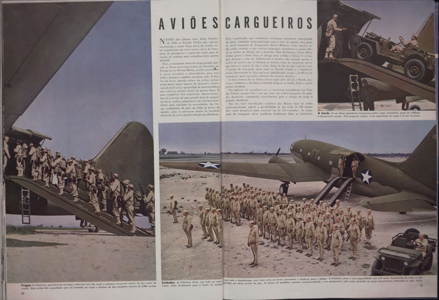 Fotografia de desembarque de tropas de uma aeronave cargueira