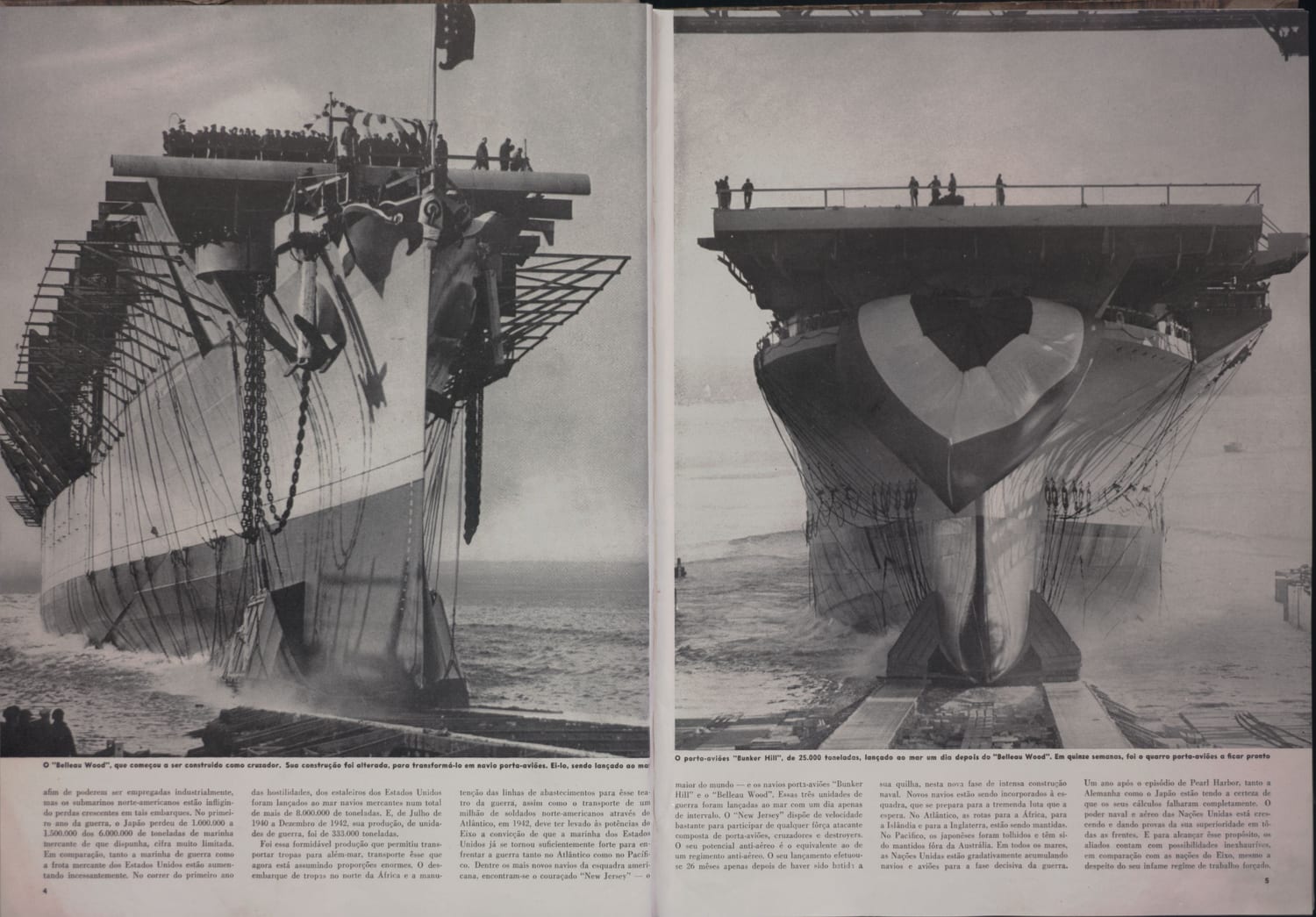 Cerimônia de lançamento do porta-aviões USS Belleau Wood ao mar.