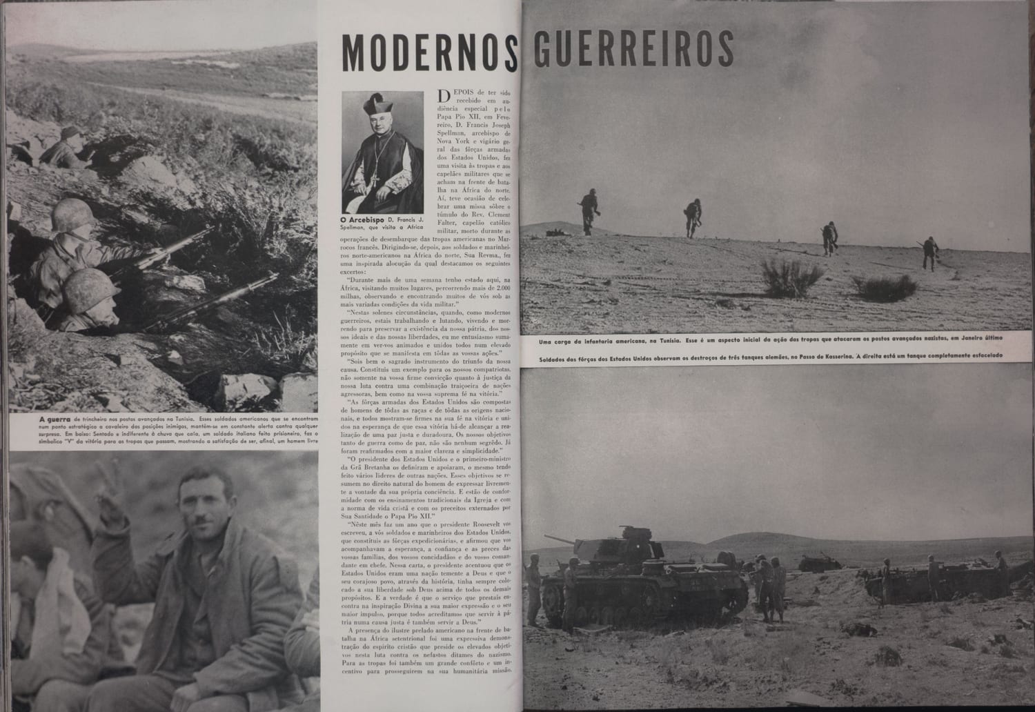 Fotografia do Arcebispo Spellman, figura religiosa americana visitando frente de guerra