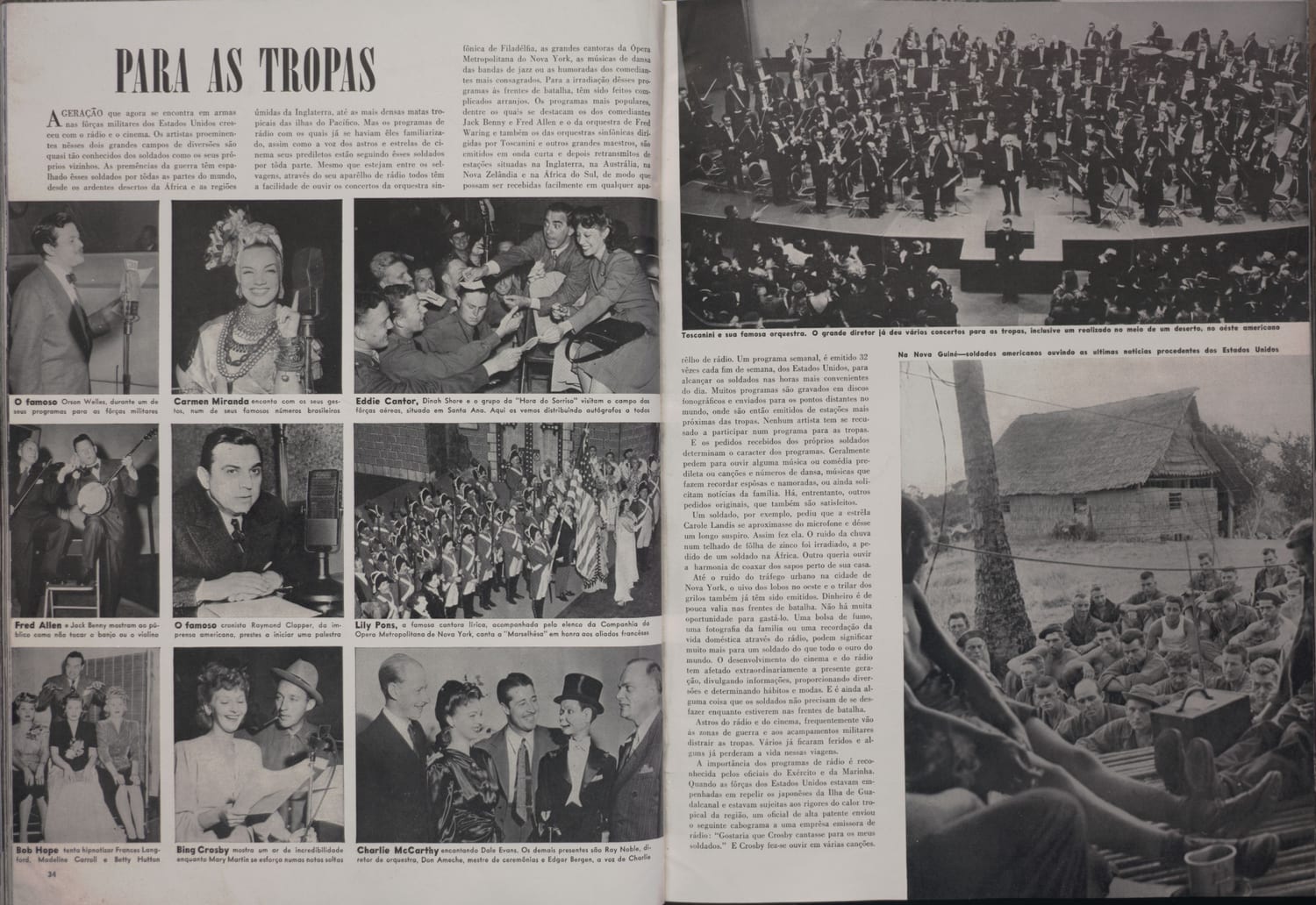 Orson Welles em estúdio de rádio durante gravação de programa para as tropas.