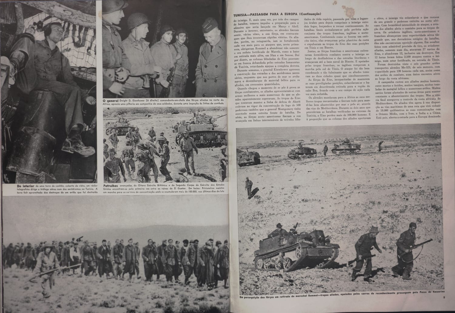 Fotografia do General Eisenhower inspecionando operações militares aliadas no norte da África.