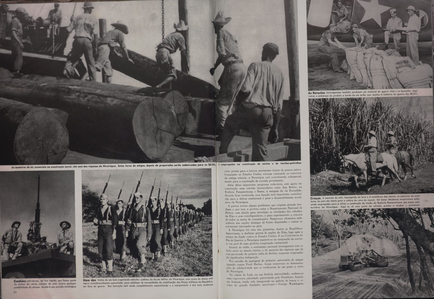 Imagem de operários brasileiros trabalhando na construção de embarcações para uso bélico durante a guerra.