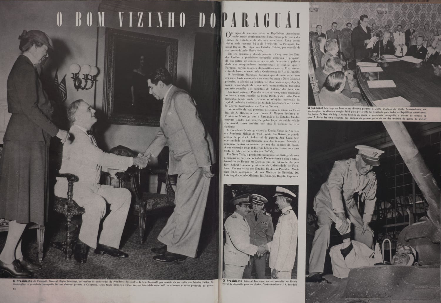 Fotografia mostrando o encontro entre o Presidente do Paraguai e o Presidente Roosevelt durante visita diplomática.