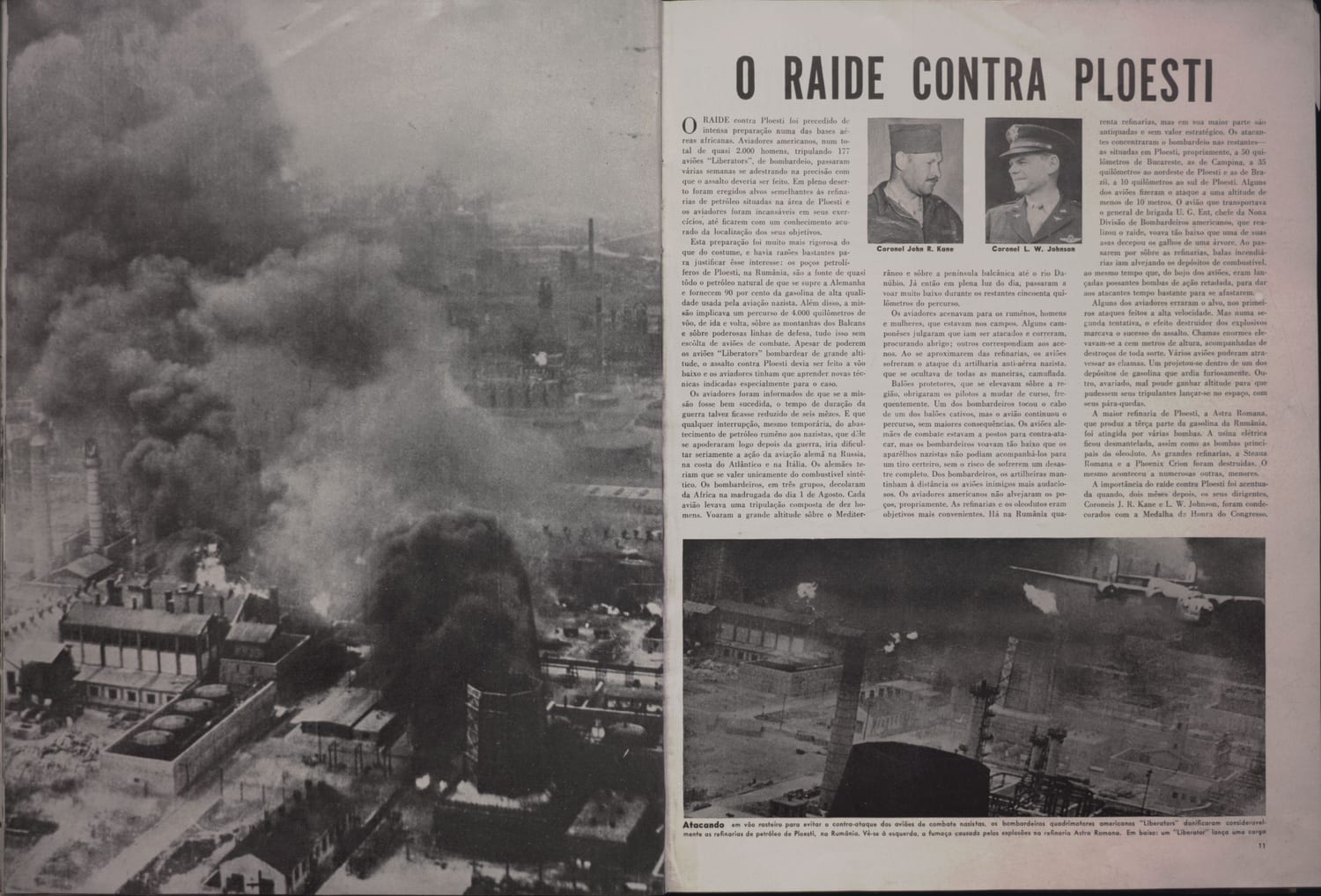 Fotografia aérea da cidade de Ploești durante o raid de bombardeio aliado