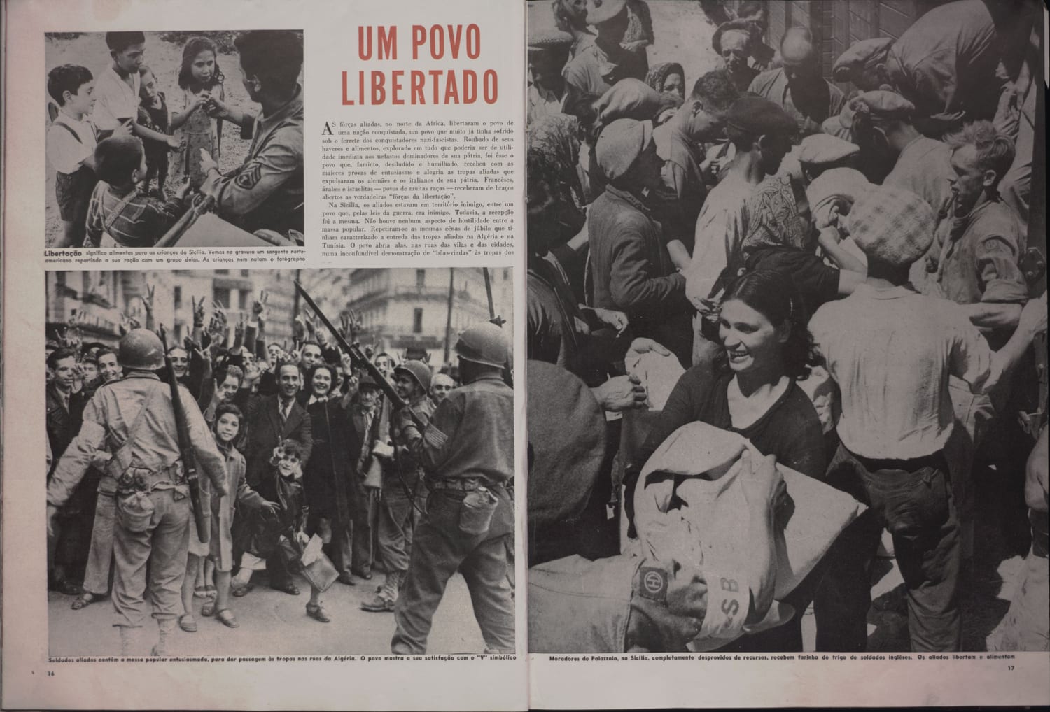 Fotografia mostrando soldados aliados interagindo amistosamente com populações civis na Sicília
