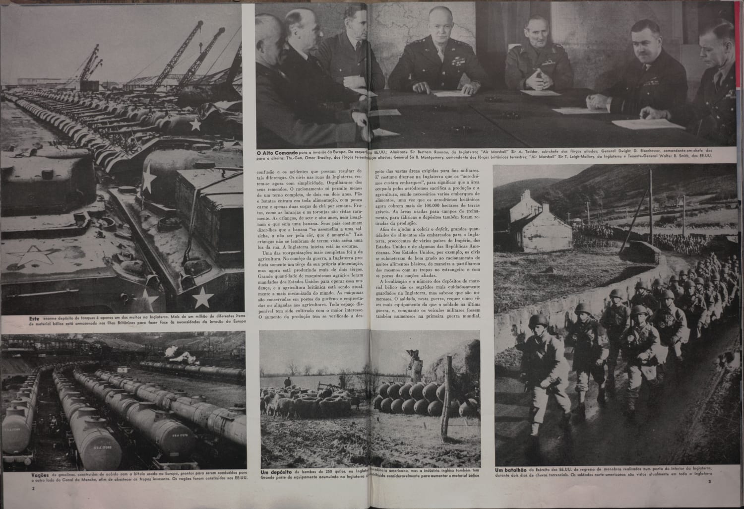 Foto oficial do Alto Comando aliado reunido para planejar a invasão da Europa, com destaque para Eisenhower e Montgomery.