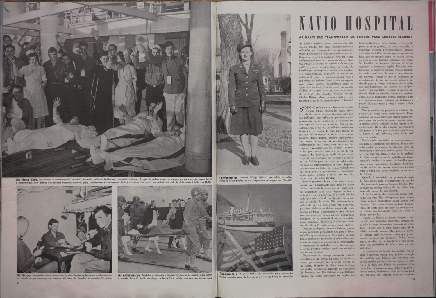 Soldados feridos na campanha italiana chegam a Nova York a bordo do navio-hospital Acadia.
