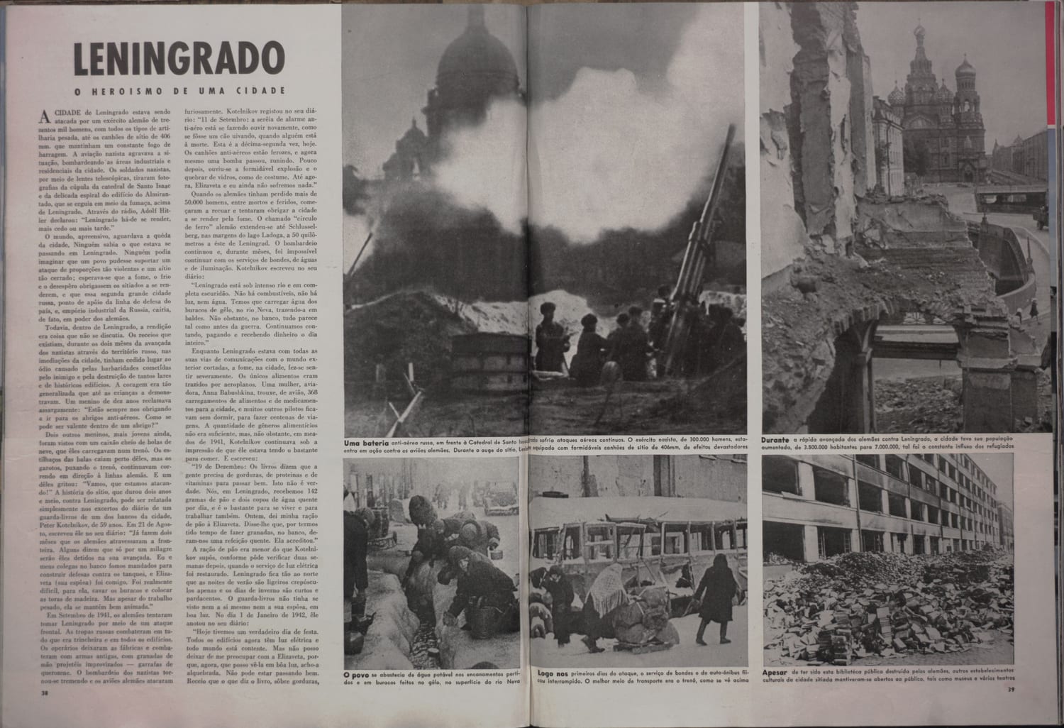 Fotografia mostra bateria antiaérea soviética em ação diante da Catedral de Santo Isaac durante o cerco de Leningrado.