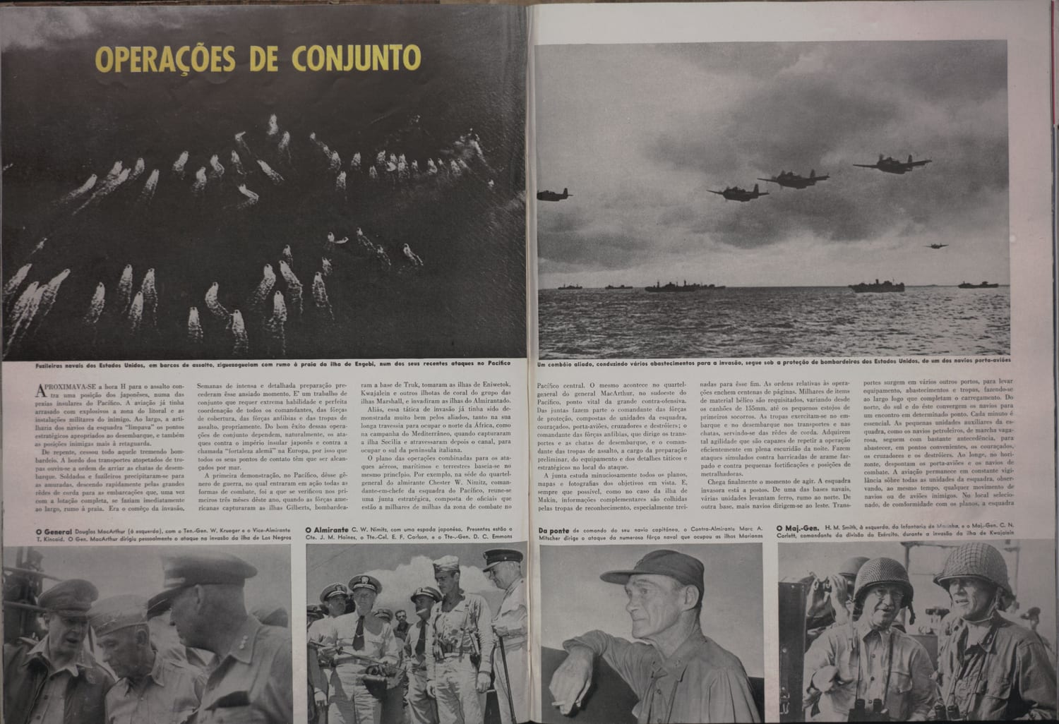 Fotografia aérea de frota naval aliada em operação coordenada no Pacífico