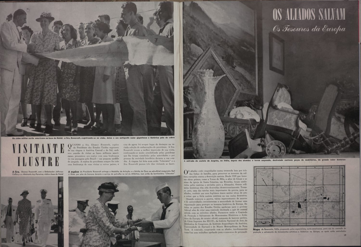 Fotografia da recepção oficial de Eleanor Roosevelt com autoridades brasileiras.
