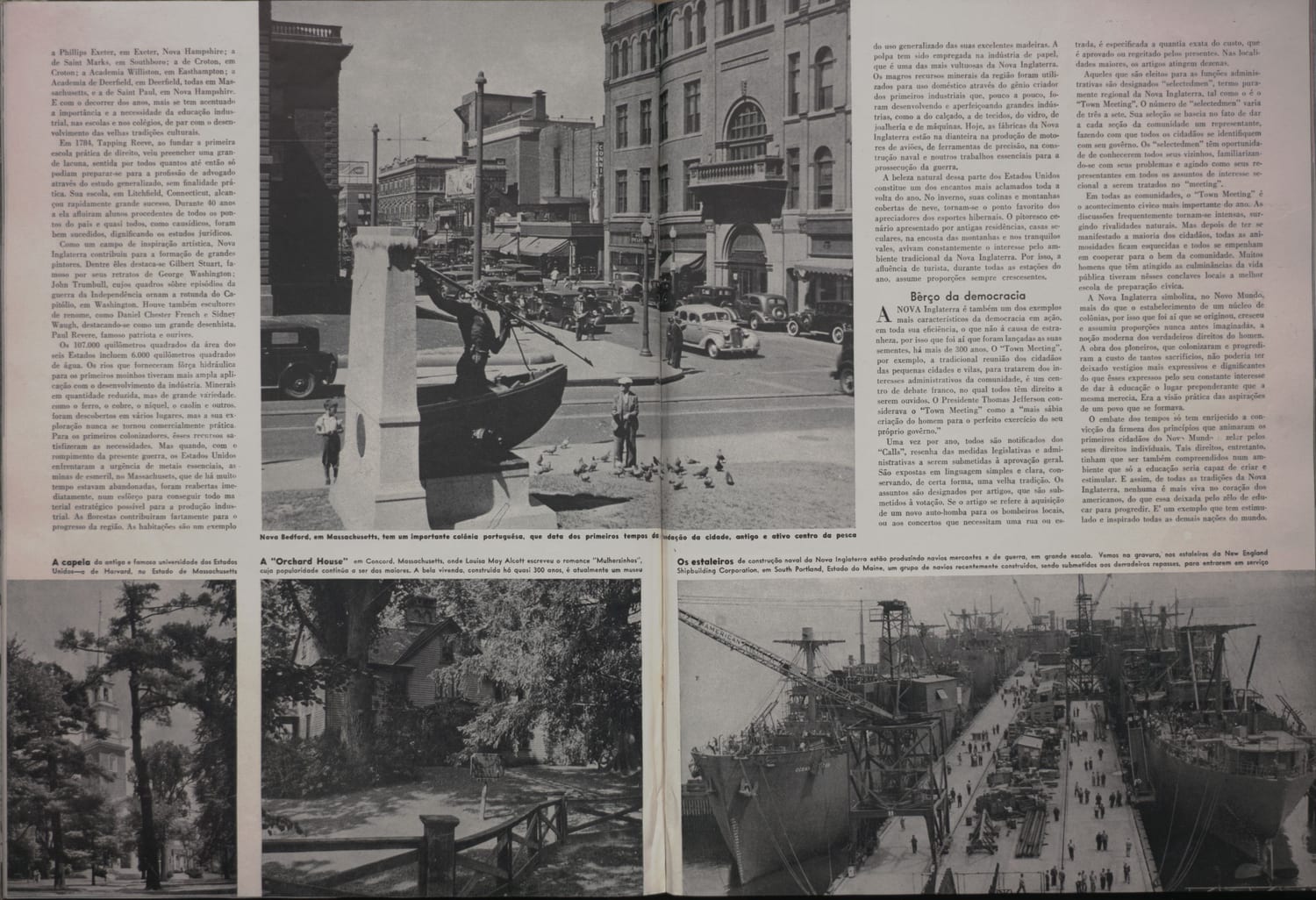 Fotografia do centro urbano de Nova Bedford, Massachusetts, importante colônia portuguesa e centro de pesca.