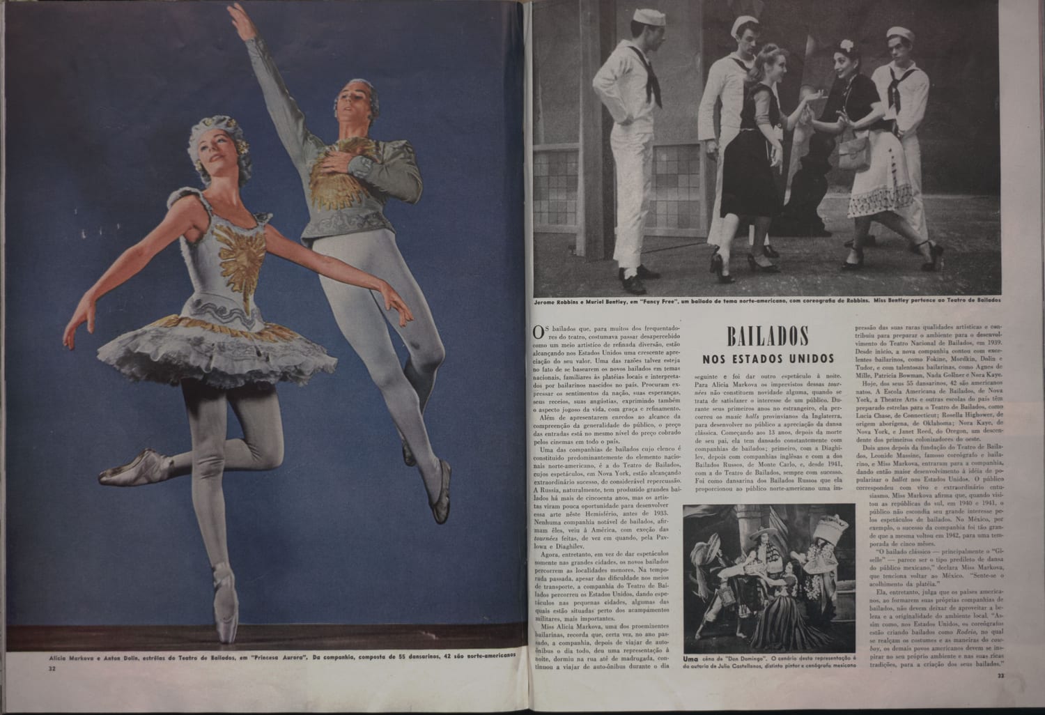 Fotografia colorida de Alicia Markova e Anton Dolin em pose de balé clássico no espetáculo Princesa Aurora.