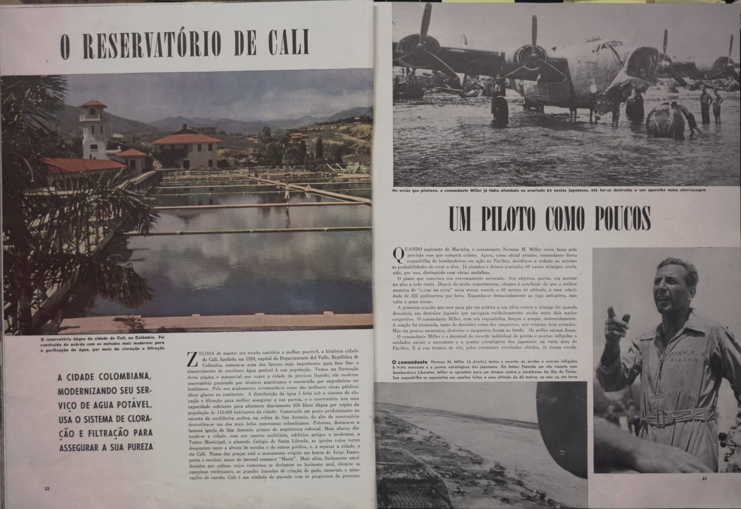 Fotografia do reservatório de água potável de Cali, construído com tecnologia americana e administrado por engenheiros colombianos.