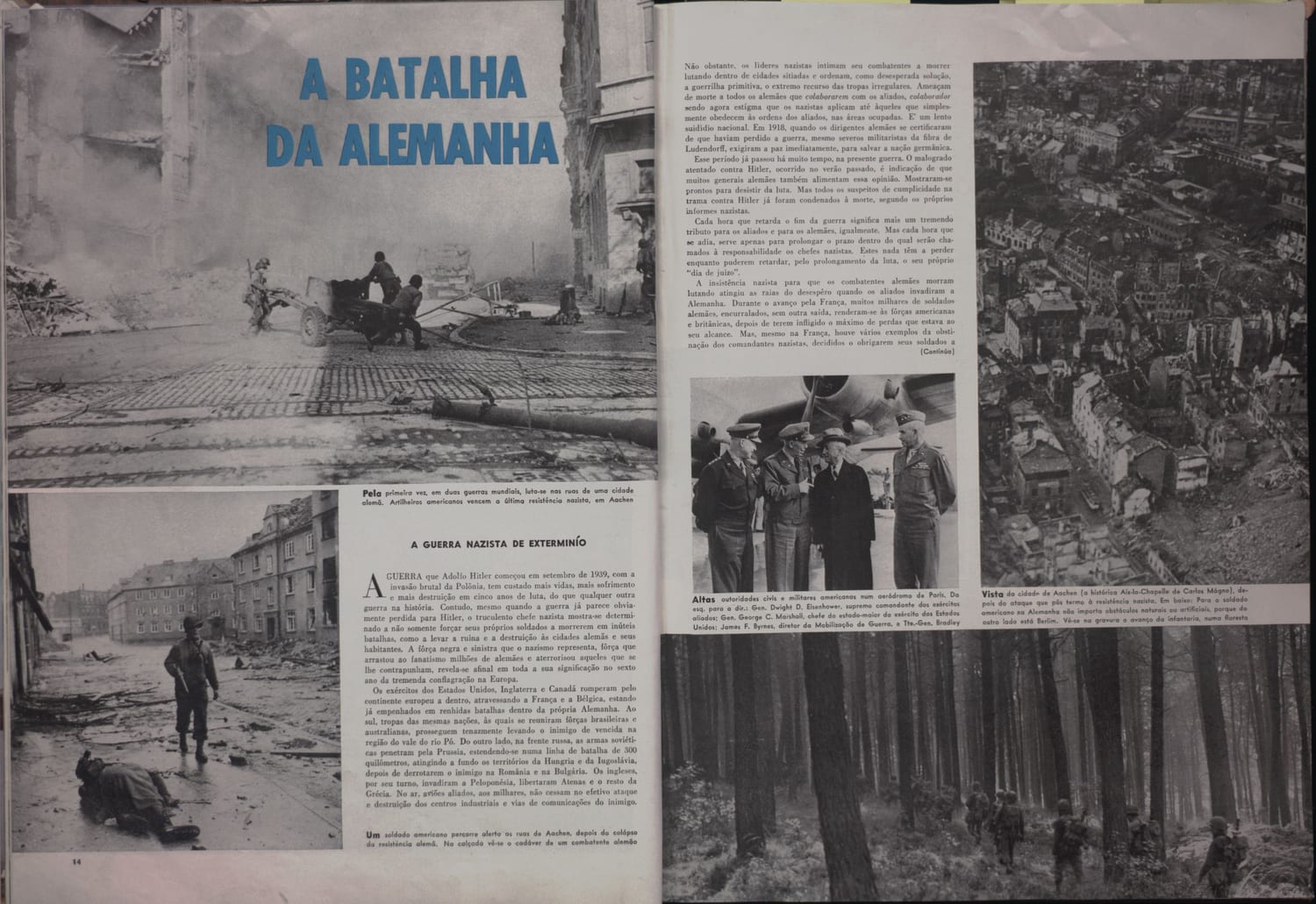 Fotografia de destruição urbana em zona de combate na Alemanha.