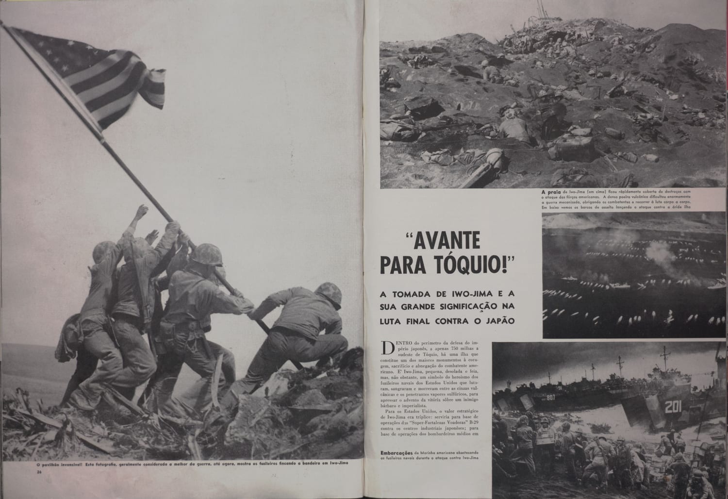 Iconográfica imagem de soldados americanos hasteando a bandeira durante a Batalha de Iwo Jima.