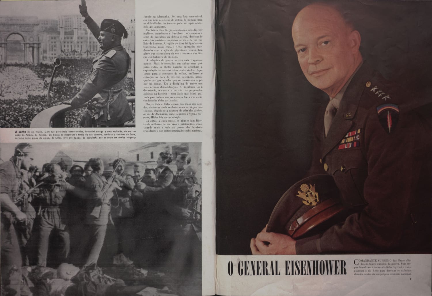 Retrato do General Eisenhower saudando tropas ou população em evento público durante a guerra.