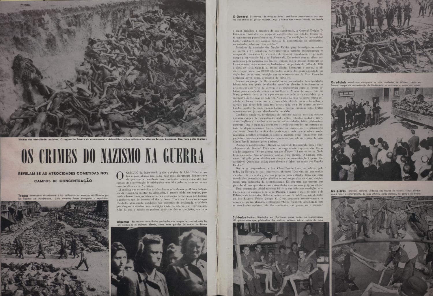 Fotografia mostrando vítimas amontoadas dos campos de concentração nazistas.