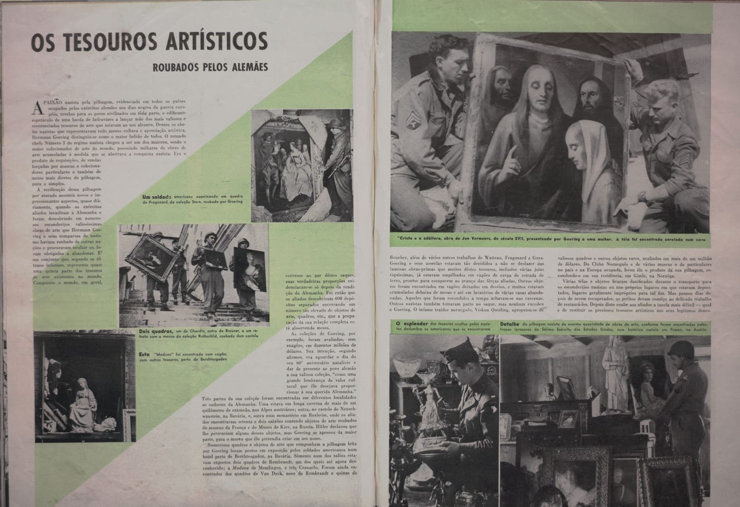 Soldado americano inspecionando obra de arte recuperada do saque nazista.