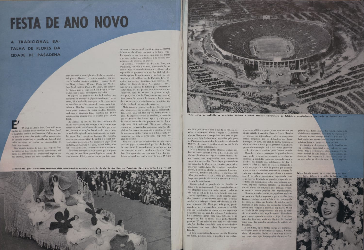 Fotografia aérea do estádio Rose Bowl em Pasadena durante a partida universitária de futebol americano no Dia de Ano Novo.