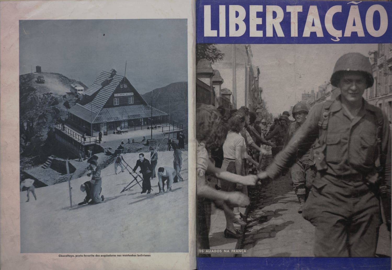 Imagem dos soldados Aliados sendo recebidos com entusiasmo pela população civil durante a libertação da França em 1944.