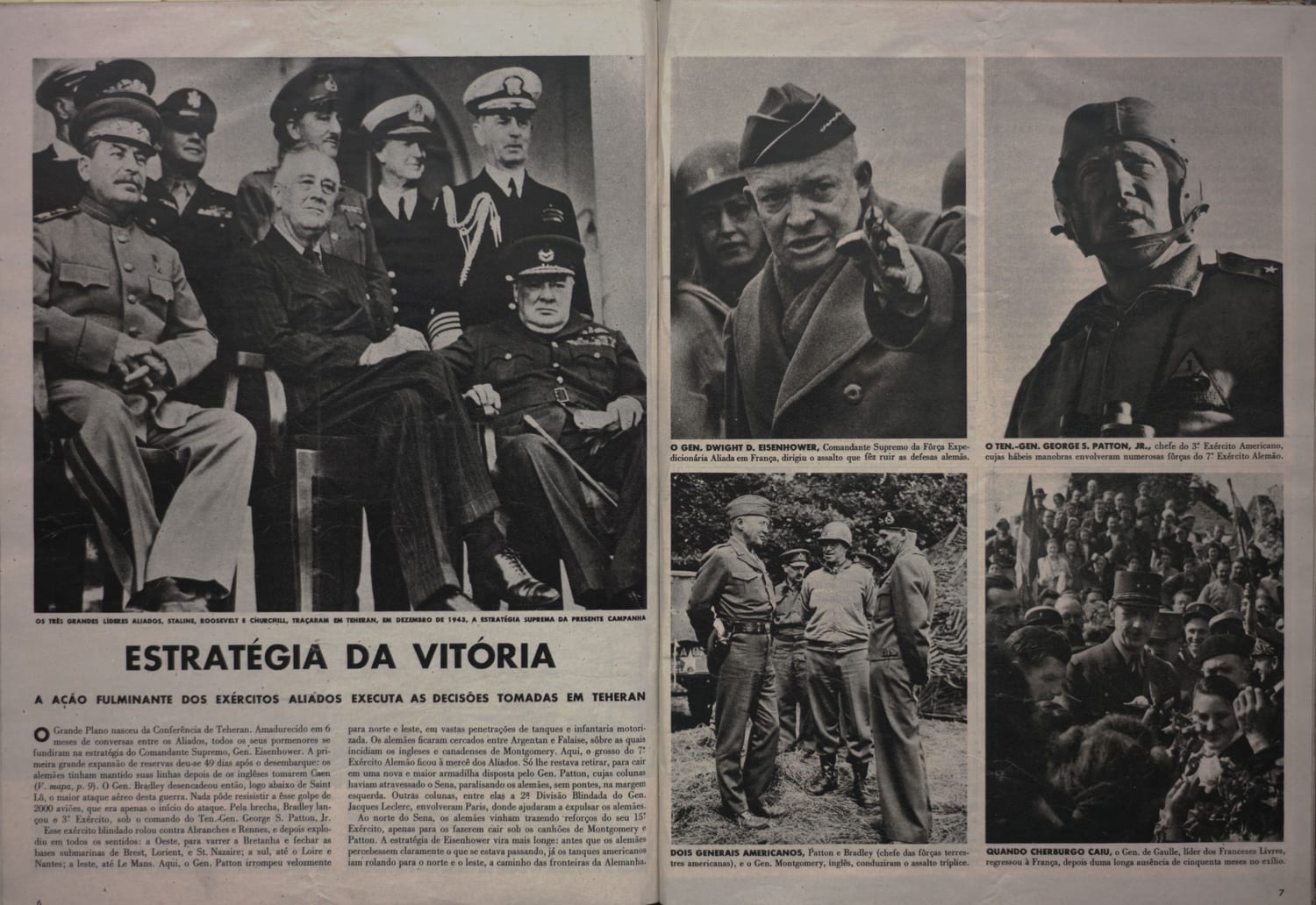 Foto histórica da Conferência de Teerã com Stalin, Roosevelt e Churchill traçando a estratégia suprema da campanha aliada.