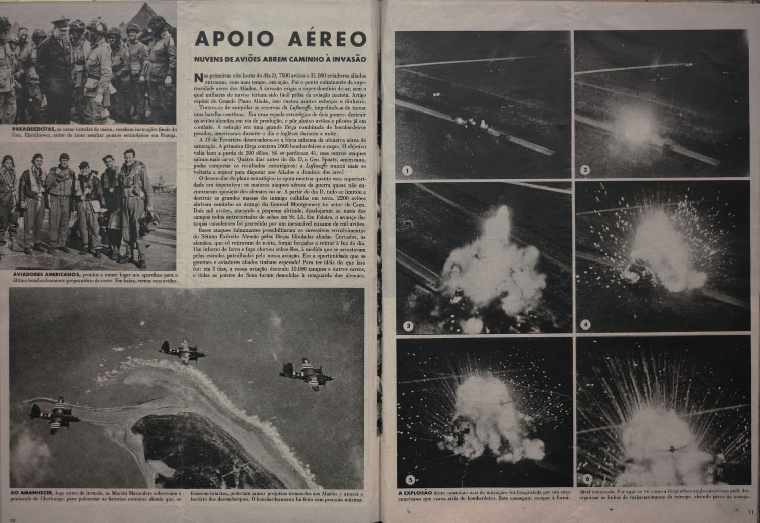 Fotografia mostrando paraquedistas aliados recebendo instruções finais do Gen. Eisenhower antes da invasão.